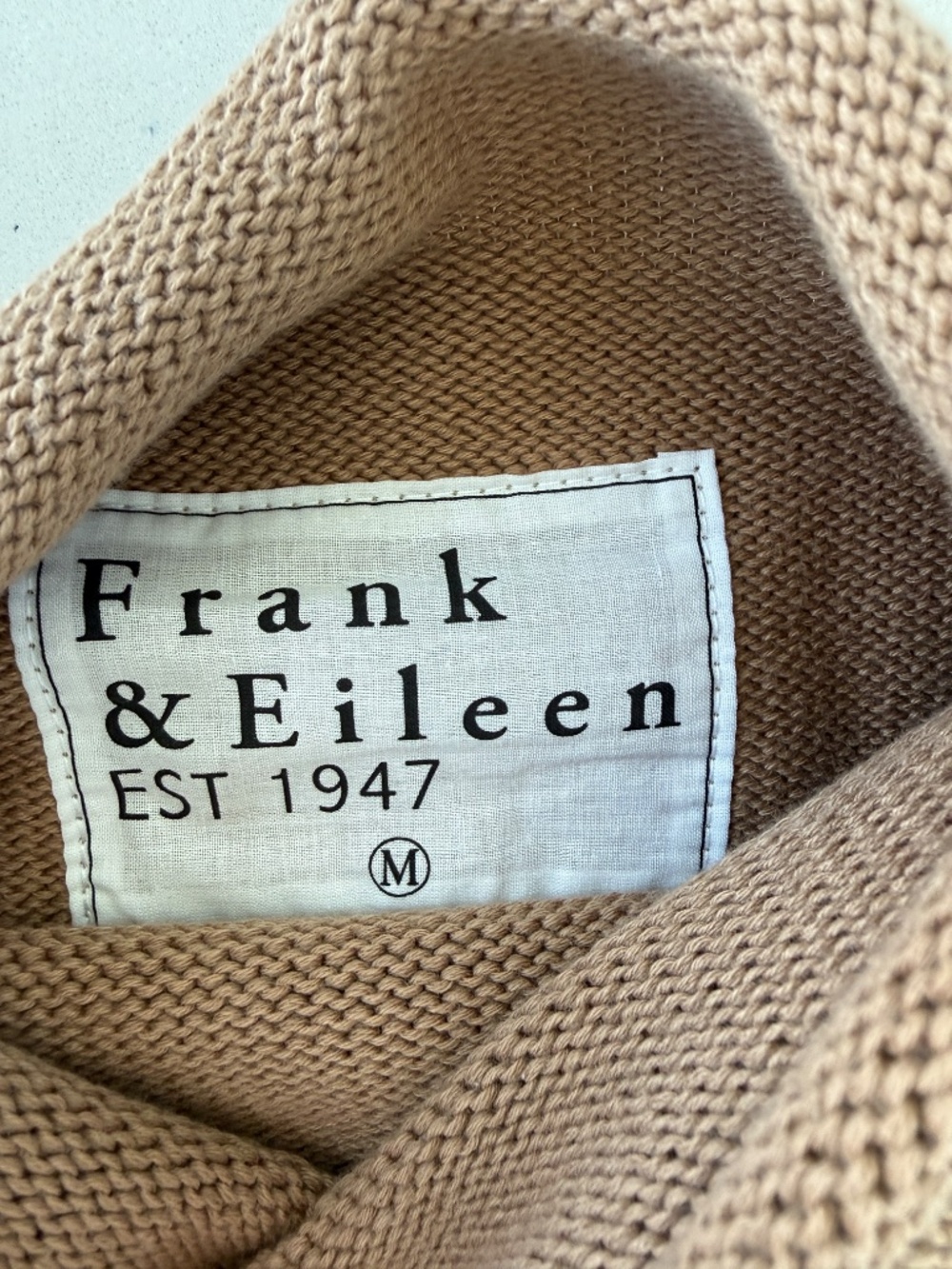 NEW Frank & Eileen Monterey Cotton Sweater in Camel Cream Stripe, Medium - Picture 6 of 10